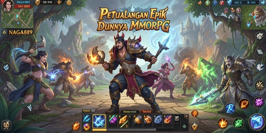 Screenshot dari gameplay epik di NAGA889, menampilkan pertempuran dan eksplorasi.