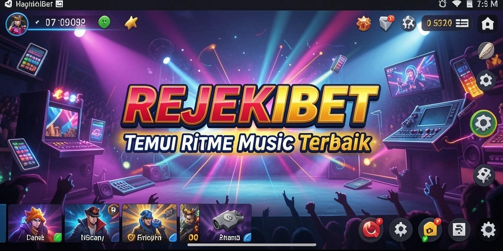 Screenshot gameplay REJEKIBET dengan berbagai tantangan musik.